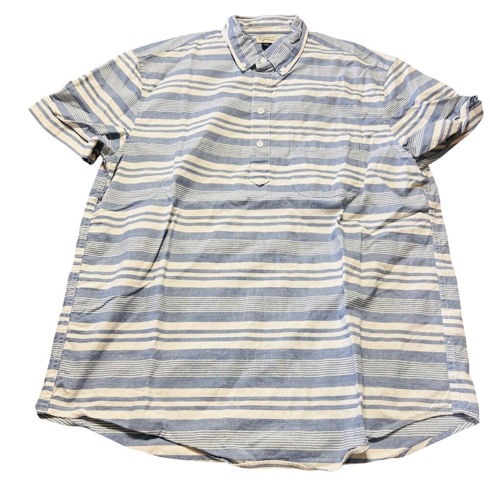 Mens J Crew Blue and White Boat Day Striped Medium Polo Button Down